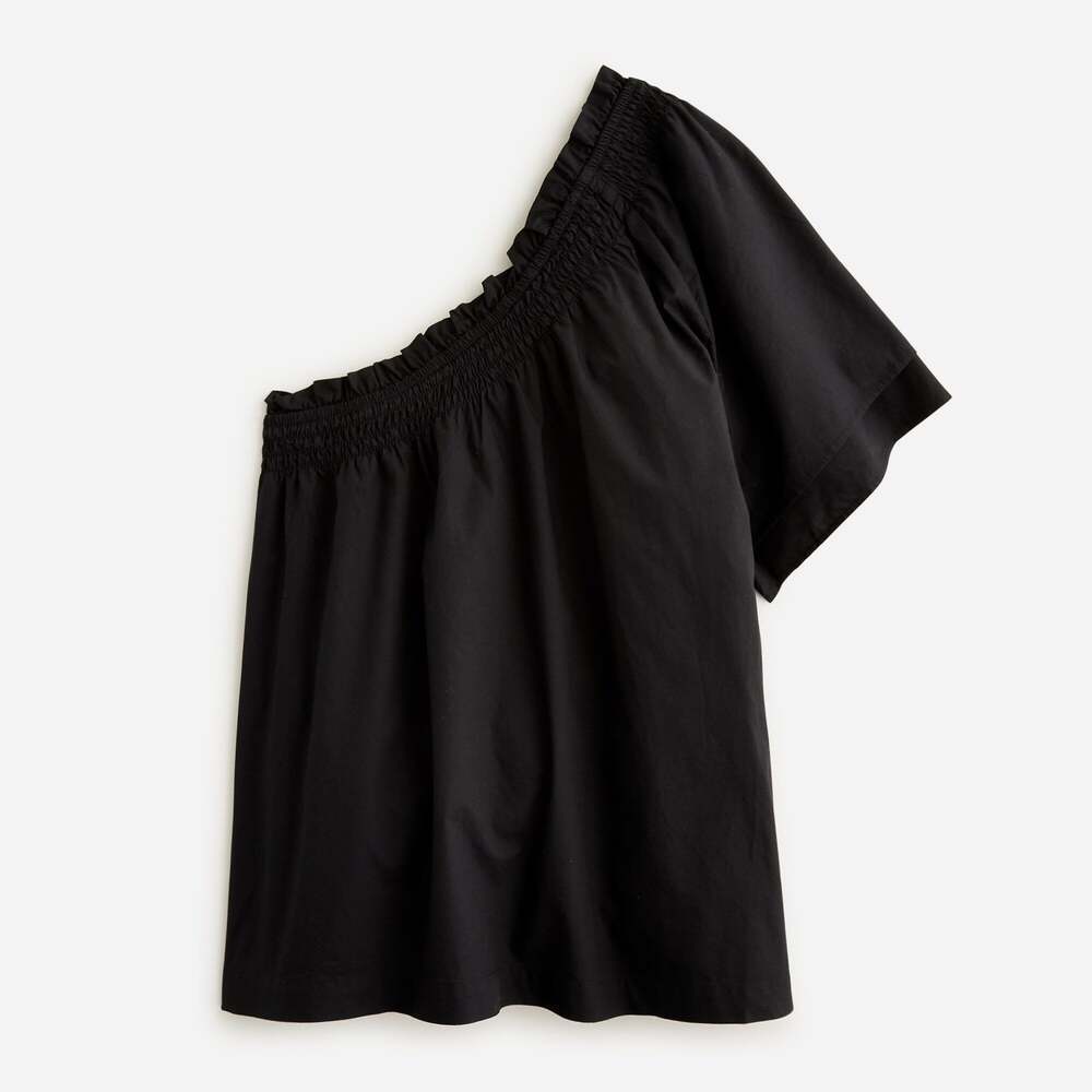 J. Crew Smocked One Shoulder Top Cotton Poplin Black Small